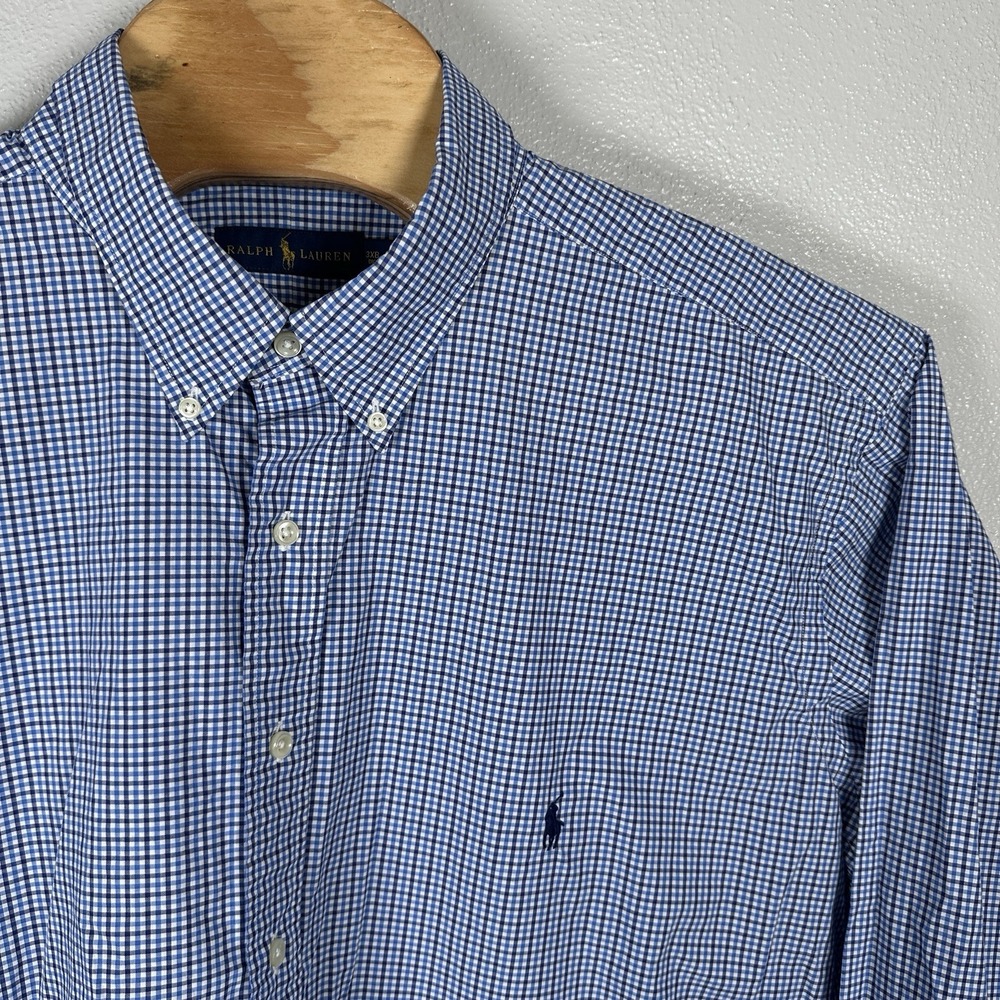 Ralph Lauren Shirt Mens Size 3XBig Blue Check Long Sleeve Button Down Pony Logo